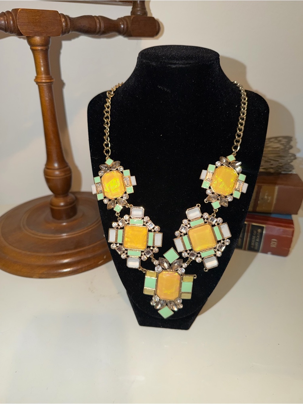 BaubleBar Yellow and Mint Geometric Crystal Necklace